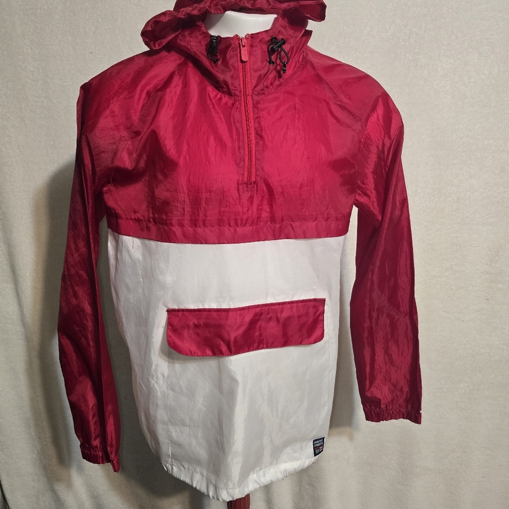 Vintage Phat Farm Men's Red White Windbreaker Pullover Jacket Hoodie Size Large